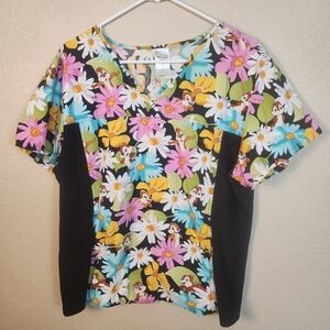 Disney Chip And Dale Floral Scrub Top XL (5308)